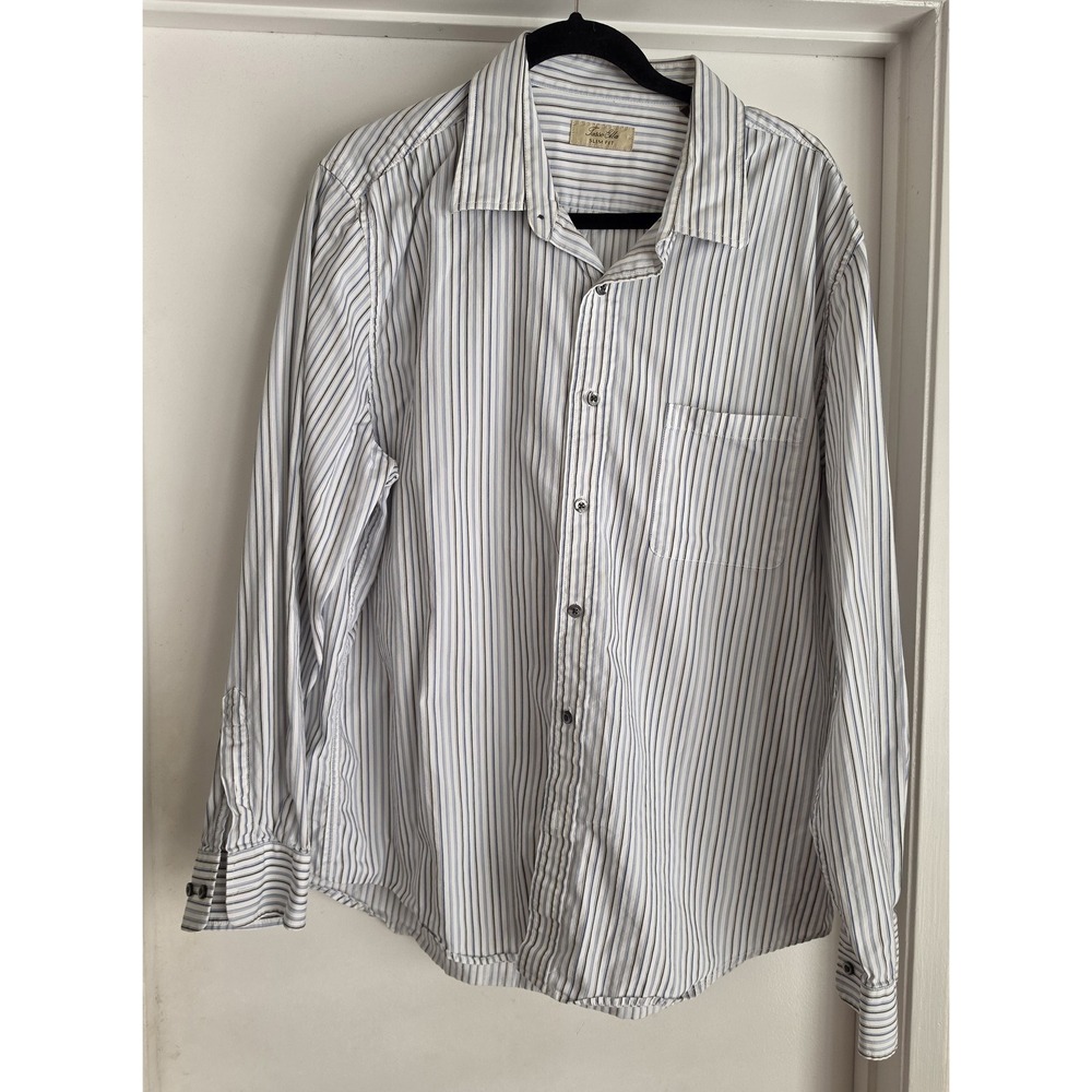 Tasso Elba Men XXL Striped Cotton Button-Up Shirt Long Sleeve Collared Classic